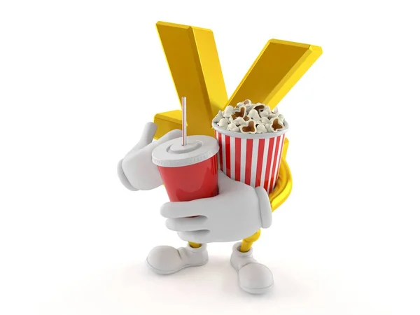 Yen-Charakter mit Popcorn und Limo — Stockfoto