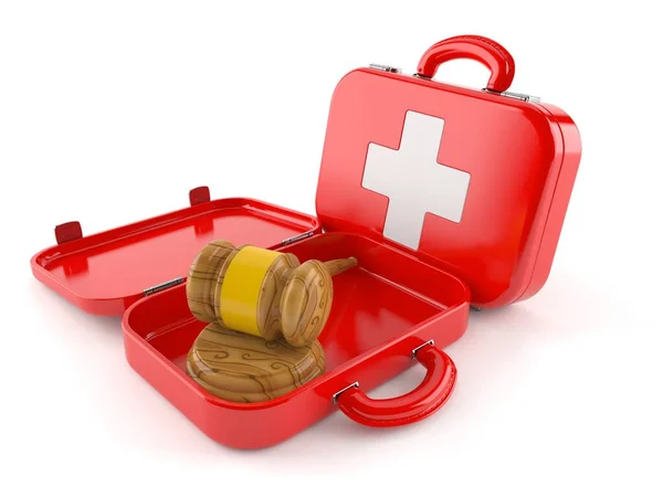 Gavel inside first aid kit — Stock Photo, Image