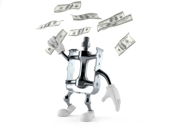 Bicycle pedal character catching money — Stock Photo, Image