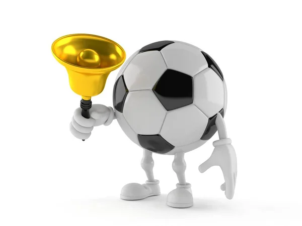 Soccer ball character a hand bell — Stock Photo, Image