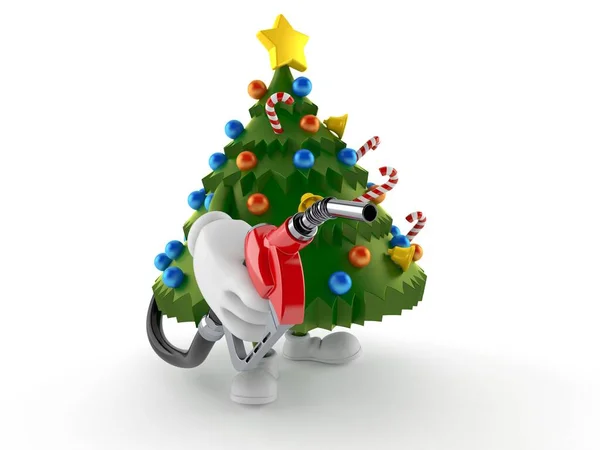 Christmas tree character holding gasoline nozzle — Stock Photo, Image