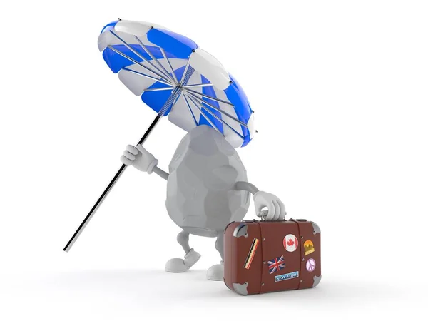 Rock character with parasol and suitcase — Stock Photo, Image