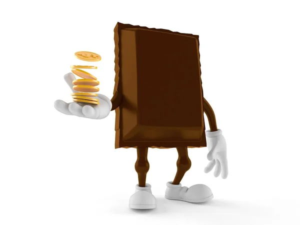 Personaggio cioccolato con pila di monete — Foto Stock