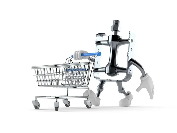 Bicycle pedal character with shopping cart — Stock fotografie