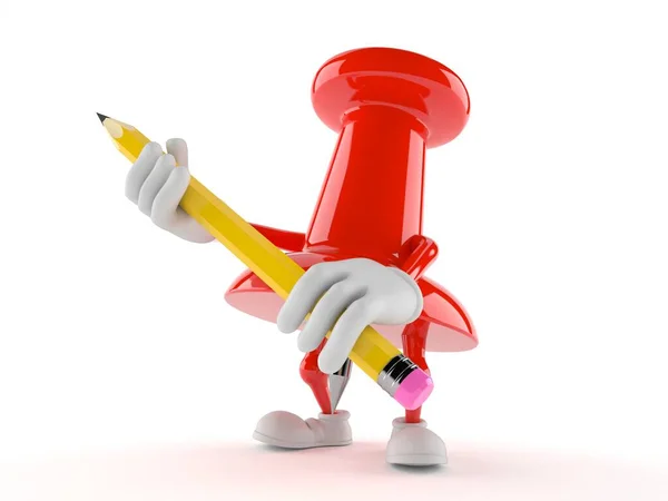 Thumbtack personagem segurando lápis — Fotografia de Stock