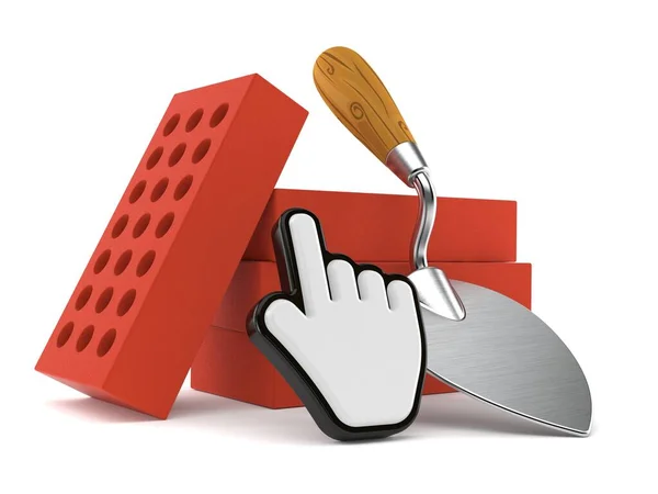 Trowel and bricks with web cursor — Stock Photo, Image