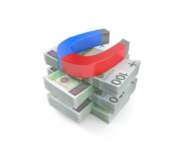 Para yığını üzerinde at nalı mıknatısı