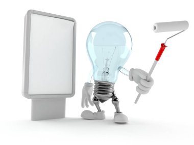 Boş reklam panosu olan ampul karakteri