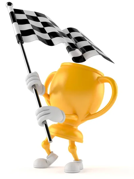 Trofeo dorado carácter ondeando bandera de carrera —  Fotos de Stock
