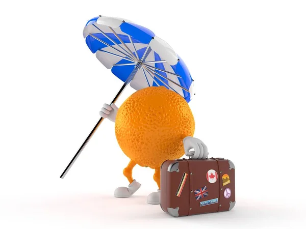 Carácter naranja con maleta —  Fotos de Stock