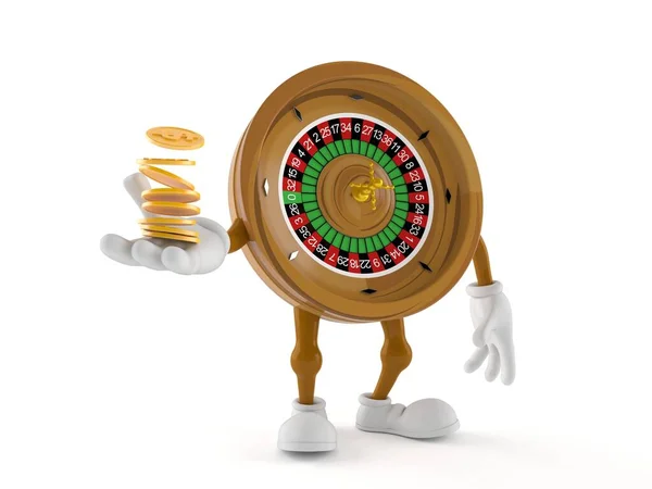 Roulette karaktär med stapel av mynt — Stockfoto