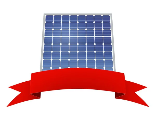 Painel fotovoltaico com fita vermelha em branco — Fotografia de Stock