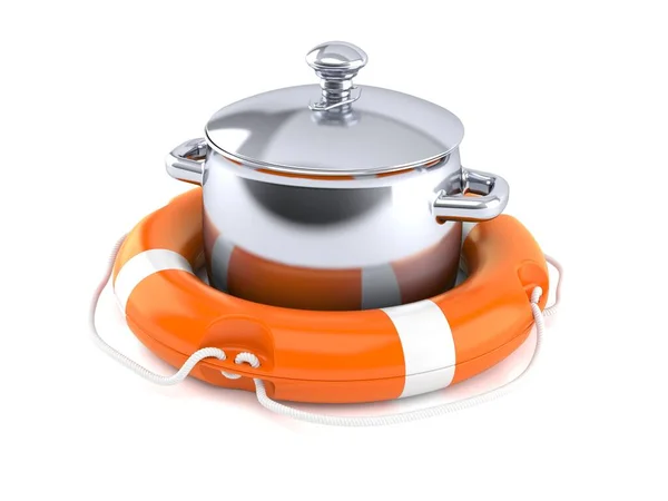 Kitchen pot inside life buoy — Stock Photo, Image