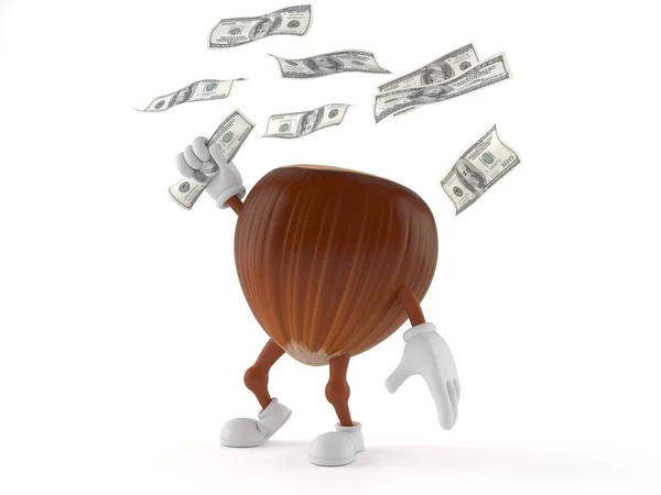 Hazelnut character catching money — Stock Photo, Image