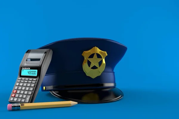 Polizeimütze mit Taschenrechner und Bleistift — Stockfoto