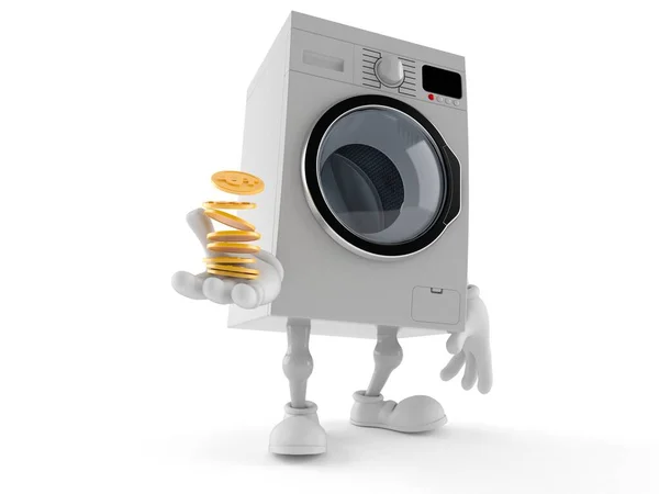 Personaje de lavadora con monedas — Foto de Stock