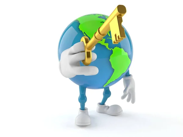 World globe karaktär hålla dörren nyckel — Stockfoto