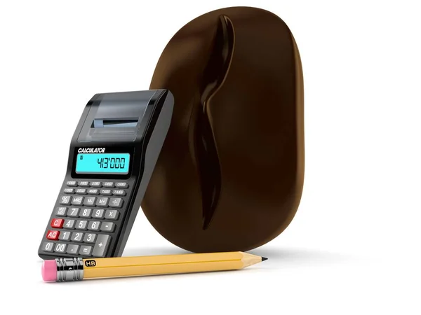 Grão de café com calculadora e lápis — Fotografia de Stock