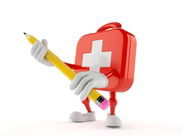 First aid kit character holding pencil — Stock Photo, Image