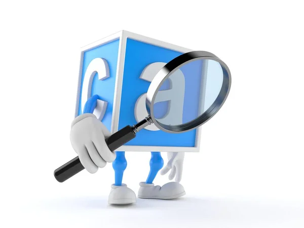 stock image Toy block character holding magnifying glass