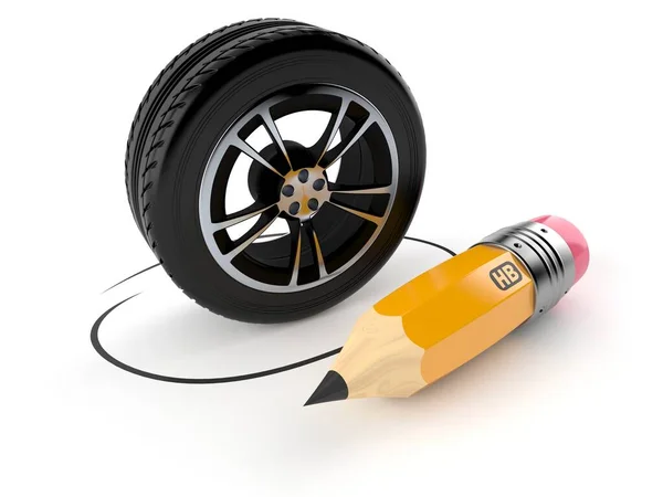 Neumático de coche con lápiz —  Fotos de Stock