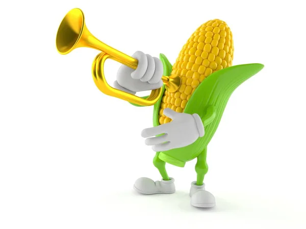 Trompet çalan mısır karakteri — Stok fotoğraf
