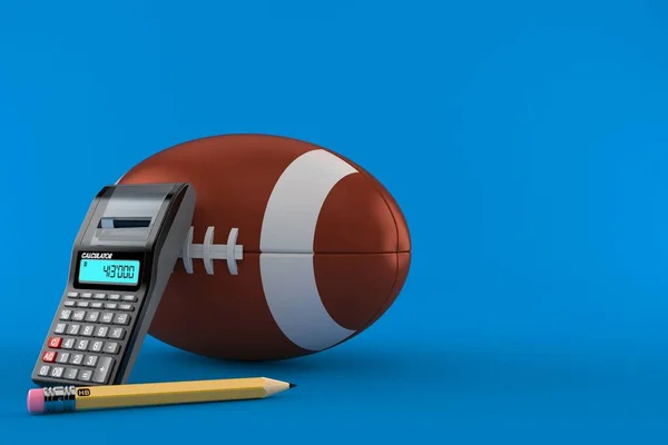 Bola de rugby com calculadora e lápis — Fotografia de Stock