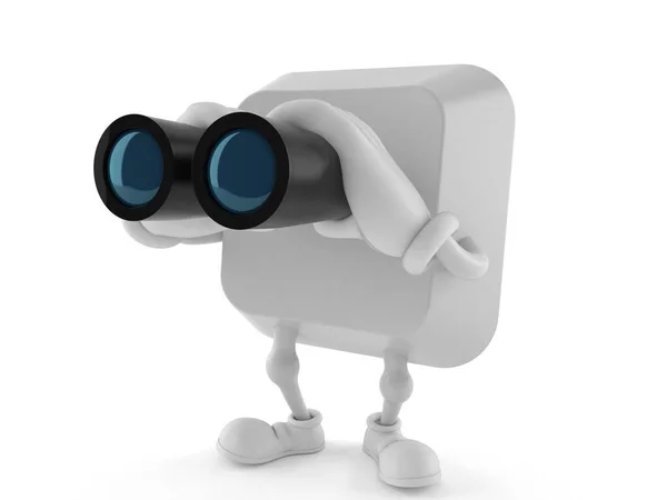 Computer key character looking through binoculars — Stock Photo, Image