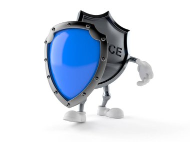 Koruyucu kalkanlı bir polis karakteri.