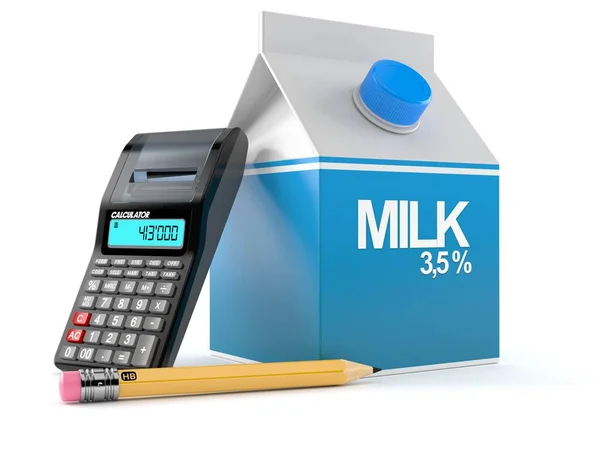 Milk box with calculator and pencil