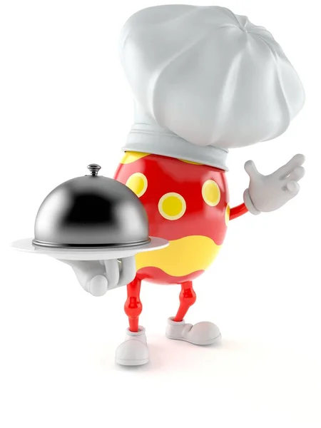 Easter egg character holding catering dome — ストック写真