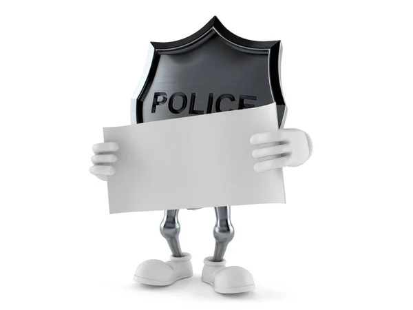 Police badge character holding blank sheet of paper — Stock Photo, Image