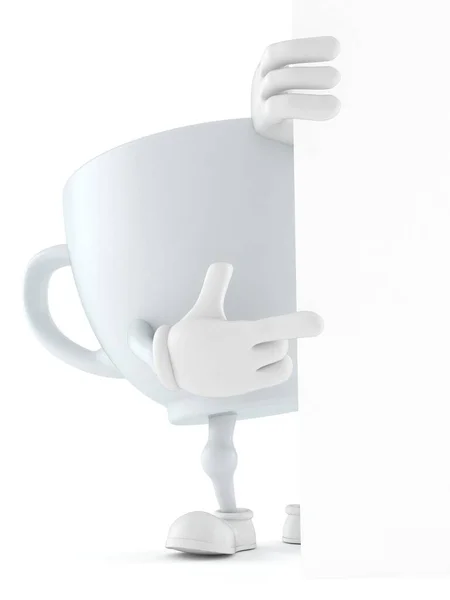 Tasse à thé personnage derrière mur blanc — Photo