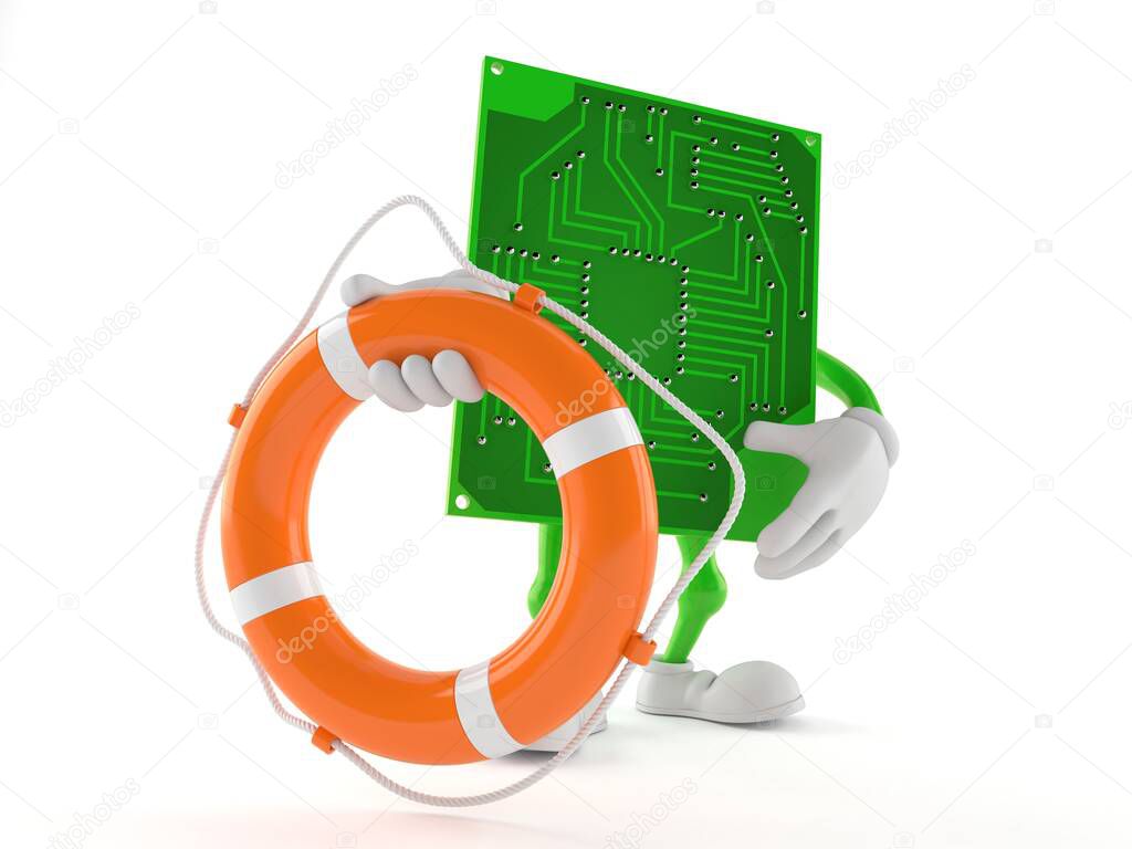 Circuit board character holding life buoy