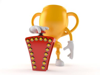 Altın kupa karakteri sınav düğmesine basıyor