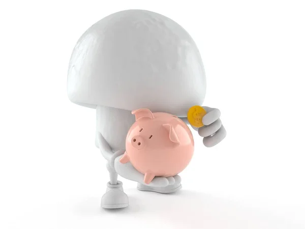 Champignon character holding piggy bank — Stock Photo, Image