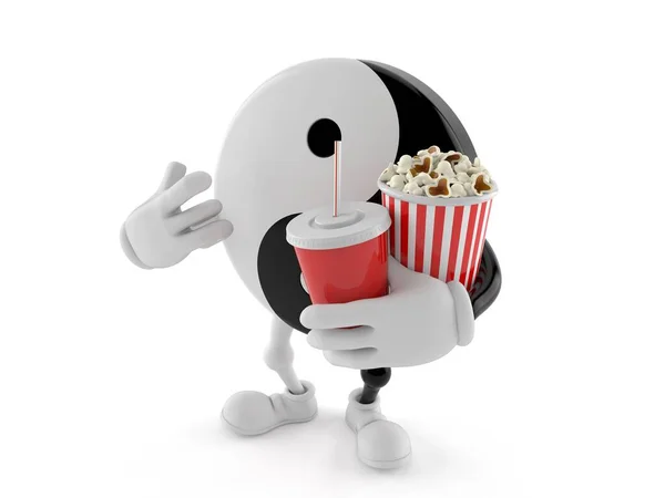 Jing-Jang-Charakter mit Popcorn und Limo — Stockfoto