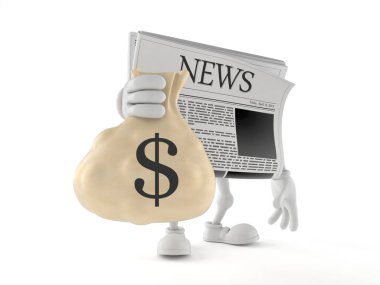 Gazete karakteri para çantası tutuyor.