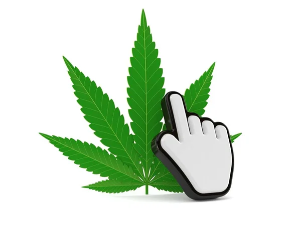 Cannabis leaf with web cursor — Stock Photo, Image