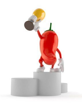 Hot paprika character on podium holding trophy clipart