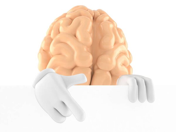 Brain character behind white board