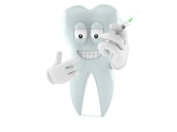 Tooth character holding syringe — Stock Photo, Image