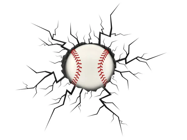 Bola de béisbol dentro del agujero agrietado — Foto de Stock