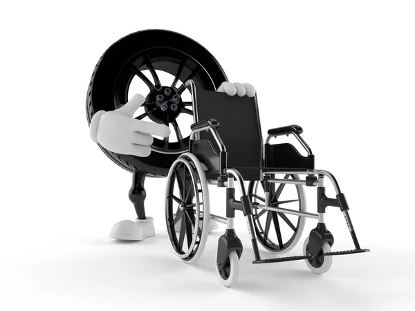 Car wheel character with wheelchair — Stock Photo, Image