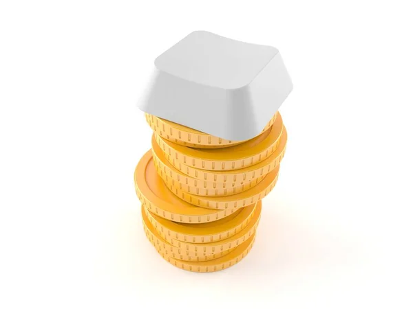 Computer key with stack of coins — Stock Photo, Image