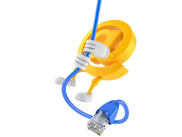 E-mail character swinging on network cable — Stock Photo, Image