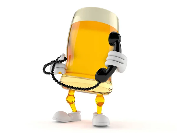 Personagem de cerveja segurando um aparelho de telefone — Fotografia de Stock