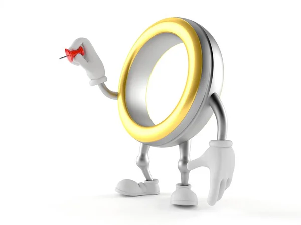 Personagem anel de casamento segurando thumbtack — Fotografia de Stock