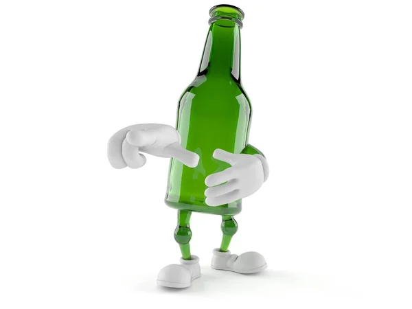 Grüne Glasflasche Charakter Zeigefinger — Stockfoto