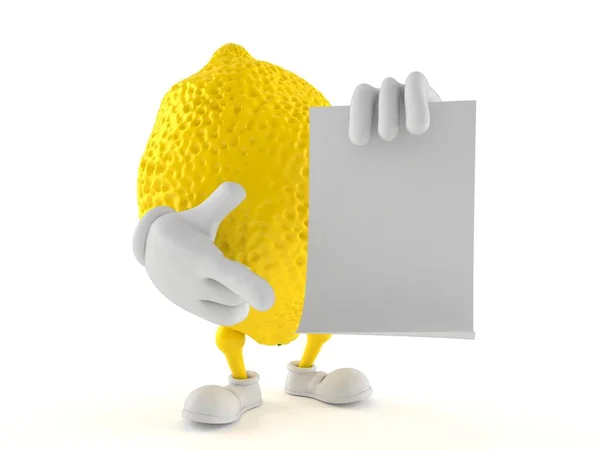 Lemon character holding blank sheet of paper — ストック写真
